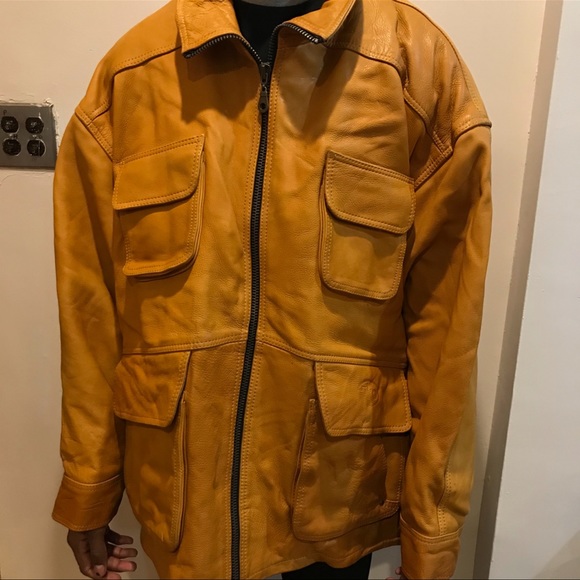 Large yellow/orange leather jacket - Picture 2 of 5